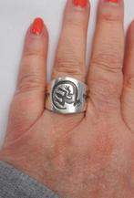 Zilveren unisex ring met salamanders maat 18.75 nr.877, Sieraden, Tassen en Uiterlijk, Ringen, 18 tot 19, Ophalen of Verzenden