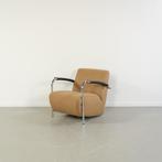 2x Leolux Scylla Fauteuil Laag Zand/Oranje Stof - Chroom, Metaal, Gebruikt, 75 tot 100 cm, Ophalen of Verzenden