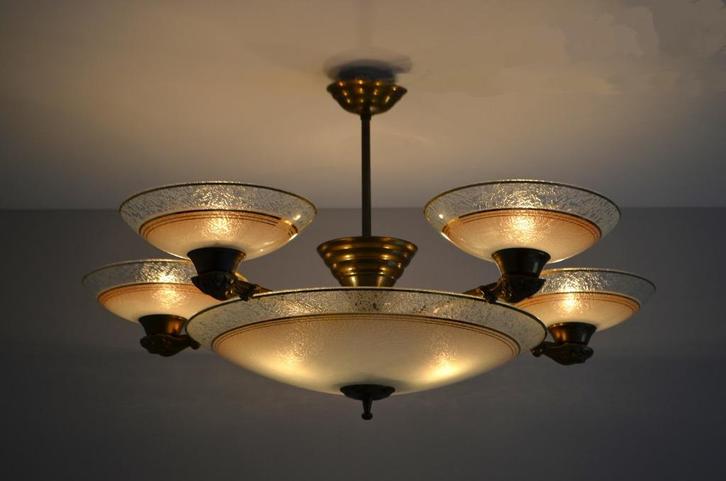 Kolossale 5-arm Art-Deco / Art-Nouveau schaallamp - 1930, Huis en Inrichting, Lampen | Hanglampen, Gebruikt, Minder dan 50 cm