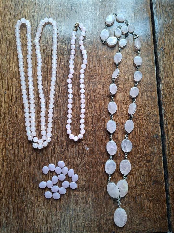 Rozenkwarts Ketting Collectie, Sieraden, Tassen en Uiterlijk, Kettingen, Zo goed als nieuw, Steen of Mineraal, Roze, Met edelsteen