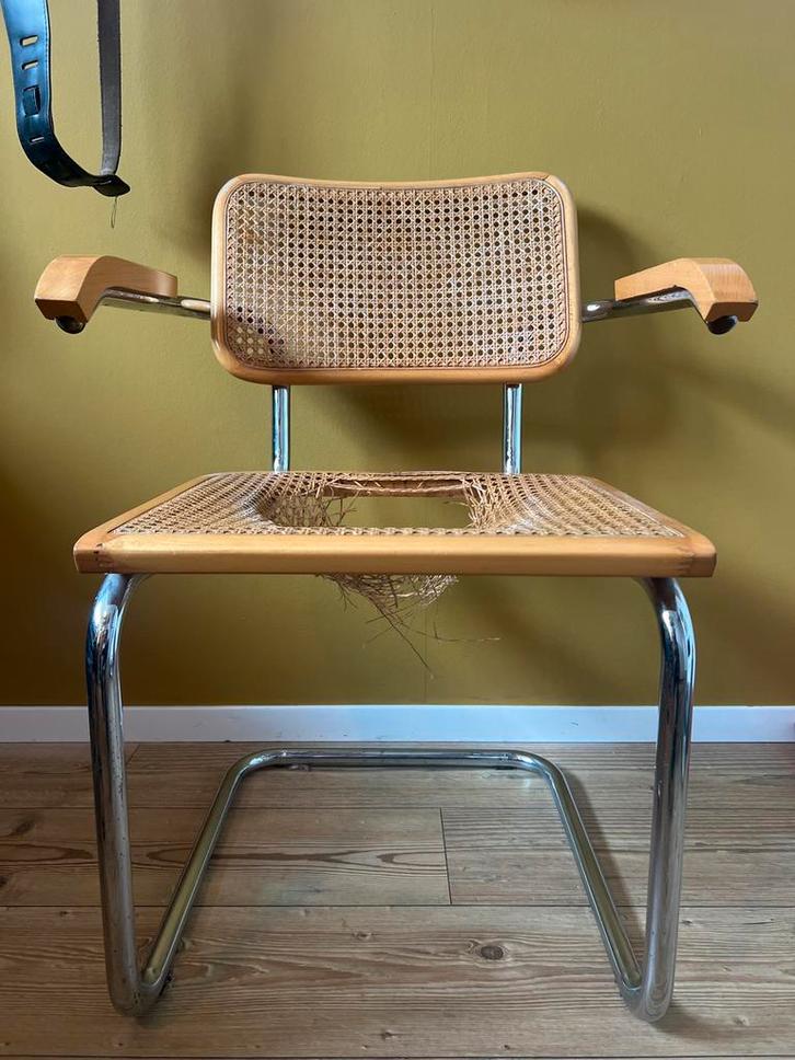 Thonet/Breuer Cesca stoel met leuningen, Huis en Inrichting, Stoelen, Gebruikt, Eén, Metaal, Bruin, Ophalen