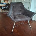 Leren fauteuil met metalen poten, stoel, Huis en Inrichting, Stoelen, Gebruikt, Bruin, Ophalen of Verzenden, Metaal