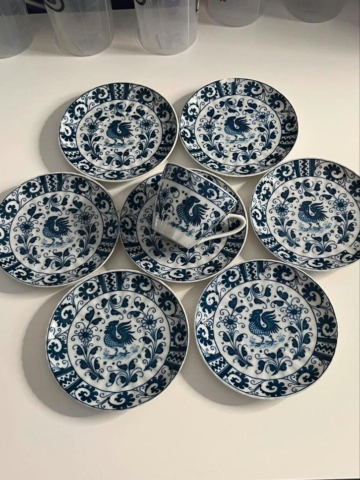 Vintage handbeschilderde porseleinen borden met haanmotief, Antiek en Kunst, Antiek | Porselein, Ophalen