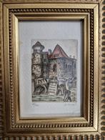 Oude prent in gouden lijst, Antiek en Kunst, Kunst | Etsen en Gravures, Ophalen of Verzenden