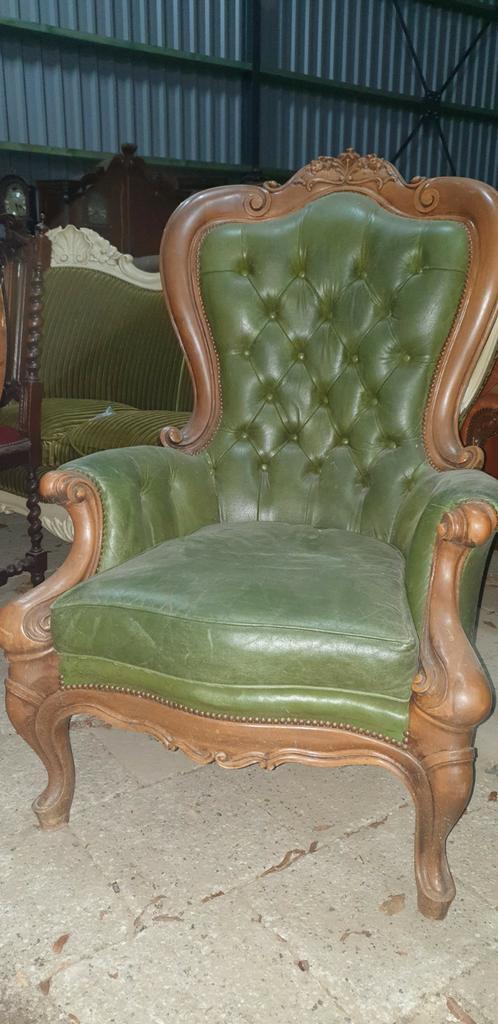 Leder barok lodewijk fauteuil, Antiek en Kunst, Antiek | Meubels | Stoelen en Banken, Ophalen