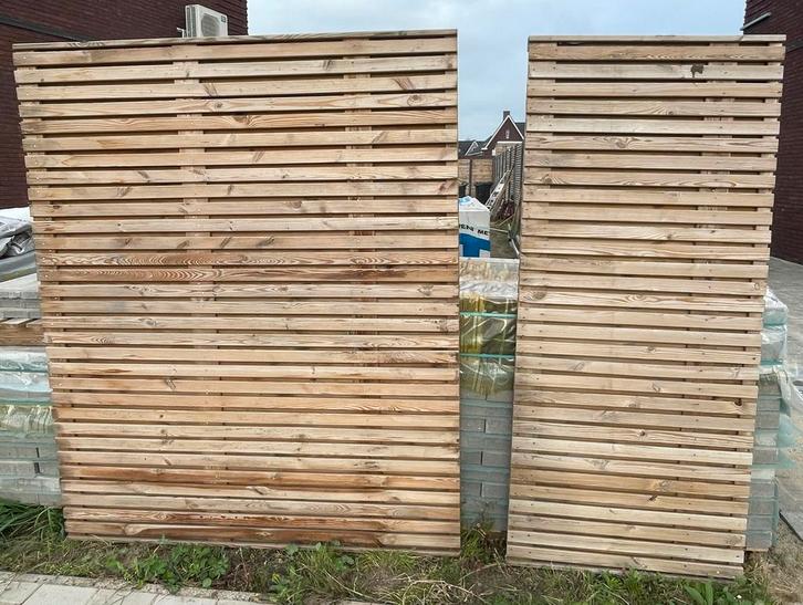 Schuttingpanelen geïmpregneerd, betonpalen en betonplaten, Tuin en Terras, Schuttingen, Zo goed als nieuw, Hout, 1 tot 2 meter