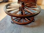 Unieke tafel van huifkar wagenwielen, Ophalen, Gebruikt, 50 tot 100 cm, Glas