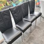 Zwarte lederen stoelen - set van 4, Ophalen, Zwart, Zo goed als nieuw, Metaal