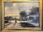 Klassiek Olieverfschilderij Winterlandschap Gouden Lijst, Ophalen of Verzenden