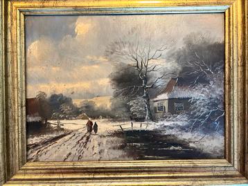 Klassiek Olieverfschilderij Winterlandschap Gouden Lijst beschikbaar voor biedingen