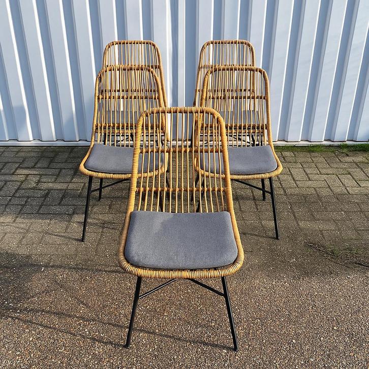 Set van 5 rotan eetkamerstoelen, Antiek en Kunst, Antiek | Meubels | Stoelen en Banken, Ophalen