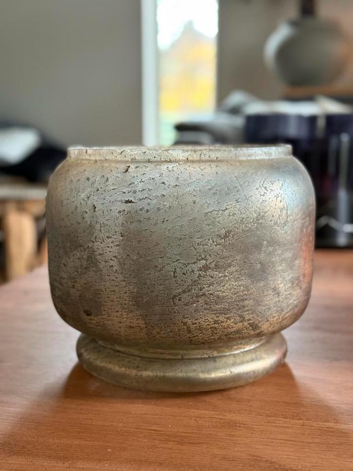 Vintage goudkleurige Pot windlicht, Huis en Inrichting, Woonaccessoires | Kandelaars en Kaarsen, Gebruikt, Overige kleuren, Ophalen of Verzenden