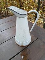 Emaille witte hoge keui/kan met blauwe bies., Antiek en Kunst, Ophalen