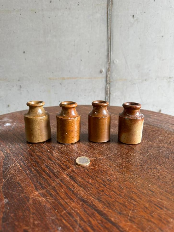 Set van 4 antieke apothekers zalfpotjes – steengoed, Antiek en Kunst, Antiek | Keramiek en Aardewerk, Ophalen of Verzenden