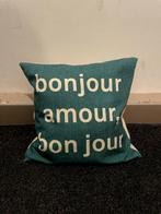 Kussentje met Franse tekst "bonjour amour, bon jour", Ophalen, Zo goed als nieuw, Groen, Vierkant