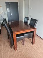Houten eethoek 4 stoelen lederlook, Huis en Inrichting, Tafels | Eettafels, Ophalen of Verzenden, Zo goed als nieuw, Rechthoekig