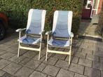 2 inklapbare tuinstoelen met 2 inklapbare voetenbankjes., Ophalen, Gebruikt, Metaal, Inklapbaar