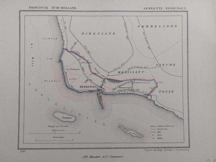 68 / Litho door J. Kuyper uit 1865 van Herkingen ZH, Antiek en Kunst, Kunst | Litho's en Zeefdrukken, Ophalen of Verzenden