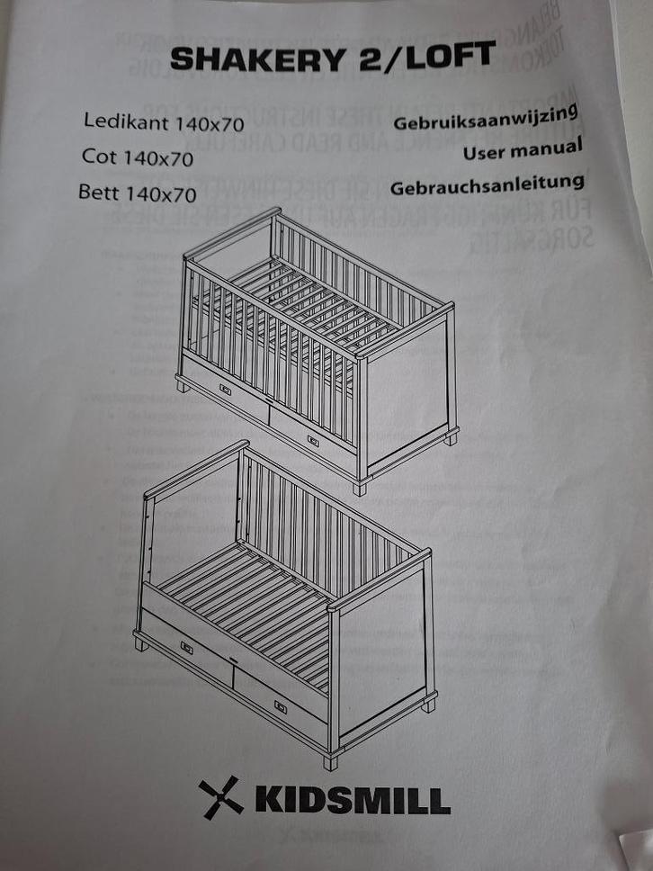 Kidsmill Shakery 2 140x70, baby+juniorbed in 1+matras, Kinderen en Baby's, Babywiegjes en Ledikanten, Gebruikt, Ledikant, Ophalen