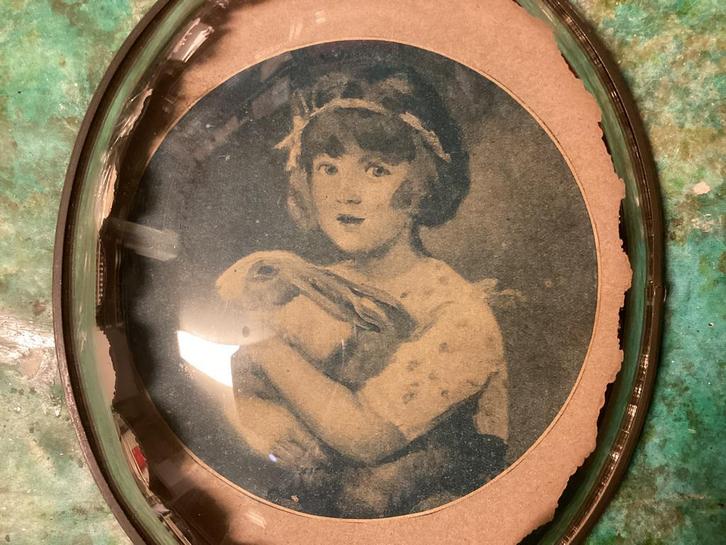 Schilderij met Stolp-glas .Antieke. Met Oude Franse Prent., Verzamelen, Religie, Zo goed als nieuw, Kaart of Prent, Ophalen of Verzenden