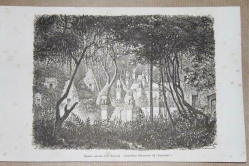 Antieke gravure - Ruïnes Phnom Bakheng Cambodja - 1872 !!, Antiek en Kunst, Kunst | Etsen en Gravures, Ophalen of Verzenden