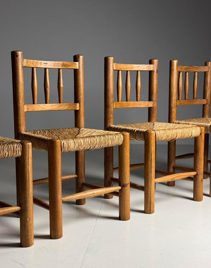 4x vintage stoel met biezen zitting, Huis en Inrichting, Stoelen, Zo goed als nieuw, Vier, Bruin, Ophalen