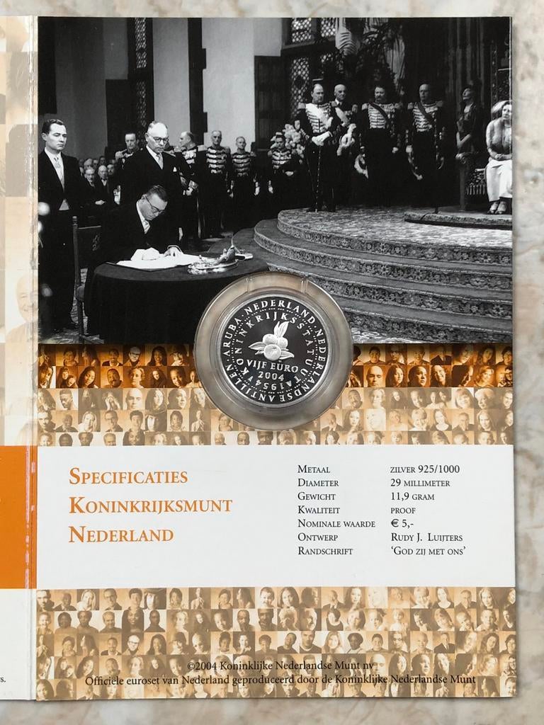 5 euro 2004, zilver 0.925, Koninkrijksmunt, Proof., Verzenden, Koningin Beatrix, Zilver, Euro's