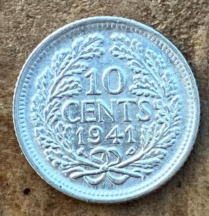 10 cent 1941PP Wilhelmina, Postzegels en Munten, Munten | Nederland, Losse munt, 10 cent, Koningin Wilhelmina, Zilver, Ophalen