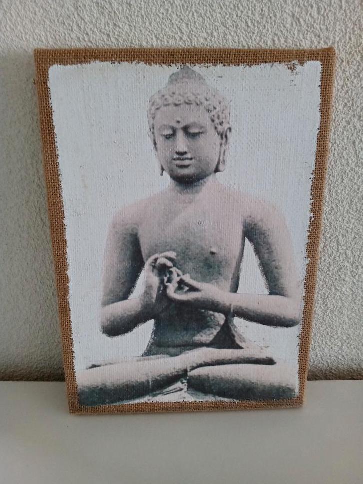 BOEDDAH AFBEELDING OP JUTE CANVAS, Verzamelen, Religie, Zo goed als nieuw, Boeddhisme, Overige typen, Ophalen of Verzenden