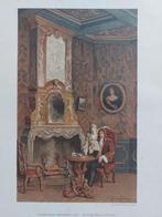 30 / chromo litho uit 1910 Interieur met schoorsteen +/-1720, Antiek en Kunst, Ophalen of Verzenden