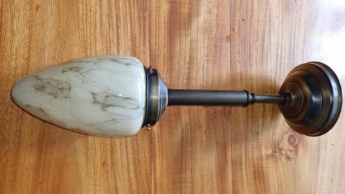 Menhir gemarmerd glas bronzen pendel Art Deco plafondlamp, Huis en Inrichting, Lampen | Plafondlampen, Zo goed als nieuw, Glas