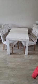 Eettafel massief licht rustiek eiken gedisseld wit, 4 tot 6 stoelen, Zo goed als nieuw, Ophalen