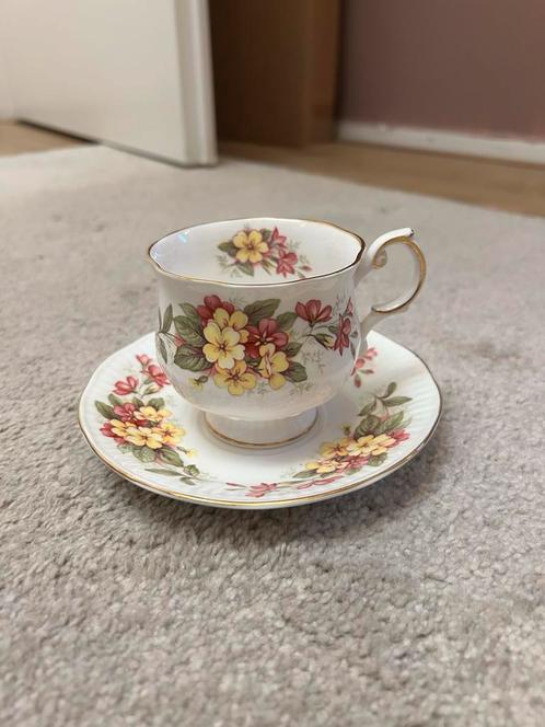 Queens Fine Bone China Theekopje en Schotel Vintage 1876, Antiek en Kunst, Antiek | Porselein, Ophalen of Verzenden