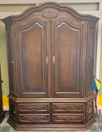 Massief eiken wandkast met toog, Ophalen, Gebruikt, 200 cm of meer, Klassiek