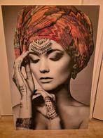 Glasschilderij Henna vrouw met hoofddoek 120x80 cm, Huis en Inrichting, Ophalen, Zo goed als nieuw, Schilderij, 75 tot 100 cm