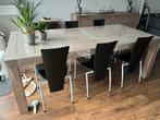 Eiken houten eettafel  met grijstinten erin ( zie 2e foto ), Ophalen, Gebruikt, 150 tot 200 cm, Eikenhout