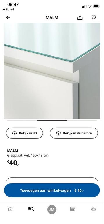 IKEA Malm Glasplaat 160x48 cm - afbeelding 1