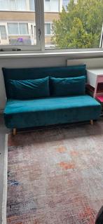 Turquoise slaapbank zgan, Huis en Inrichting, Ophalen, Zo goed als nieuw, Tweepersoons, 140 cm