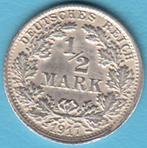 Duitse Rijk Halve Mark 1917 F Crowned Imperial Eagle zilver, Postzegels en Munten, Munten | Europa | Niet-Euromunten, Ophalen of Verzenden