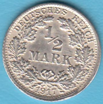 Duitse Rijk Halve Mark 1917 F Crowned Imperial Eagle zilver  beschikbaar voor biedingen