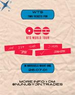BTS WORLD TOUR ARIRANG in BRUSSEL 01 Juli TICKETS KAARTJES, Twee personen, Juli