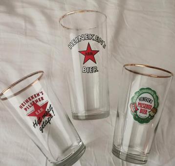 3 oude Heineken bierglazen bierglas glas vintage jaren 60  beschikbaar voor biedingen