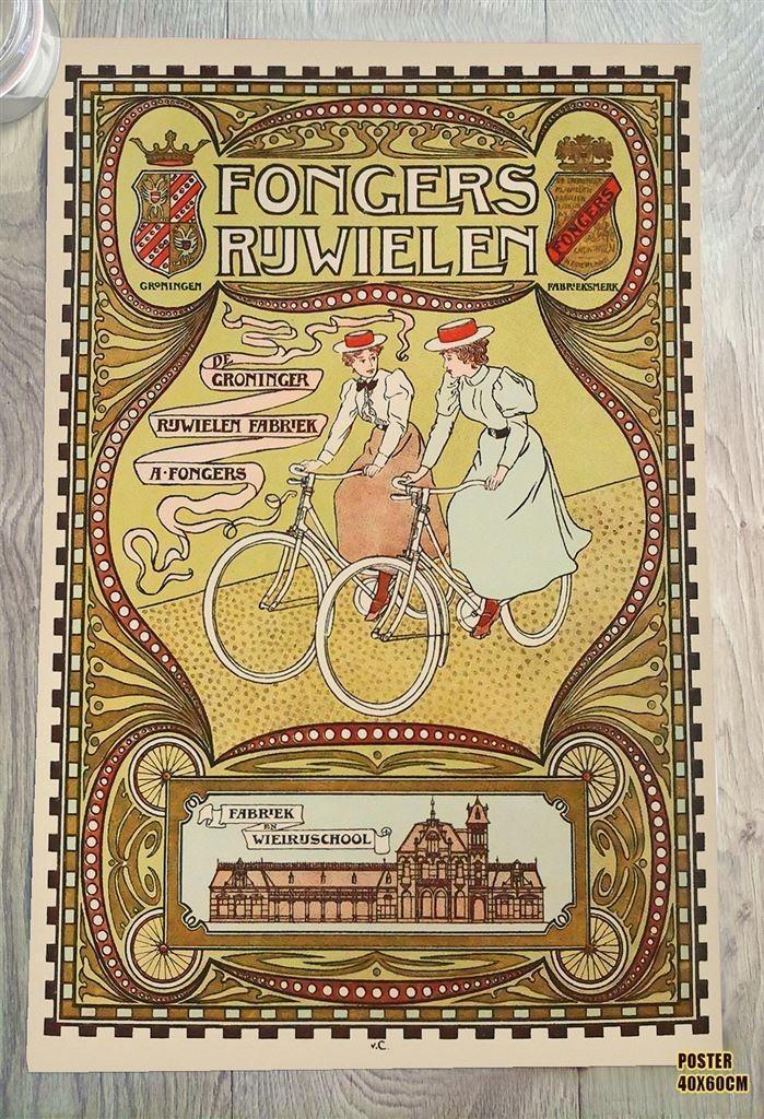 Fongers Rijwielen | Art Nouveau Vintage Fiets Poster Affiche, Verzamelen, Posters, Nieuw, Film en Tv, A1 t/m A3, Ophalen of Verzenden