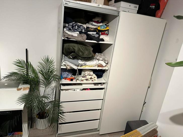 IKEA PAX kledingkast 150x66x201cm wit + schuifdeuren + lades, Huis en Inrichting, Kasten | Kledingkasten, Zo goed als nieuw, 200 cm of meer