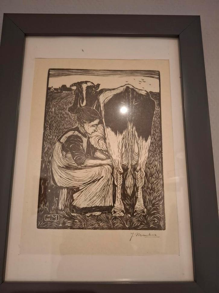 Jan Mankes - Koemelkster Houtsnede, Antiek en Kunst, Kunst | Tekeningen en Foto's, Ophalen of Verzenden