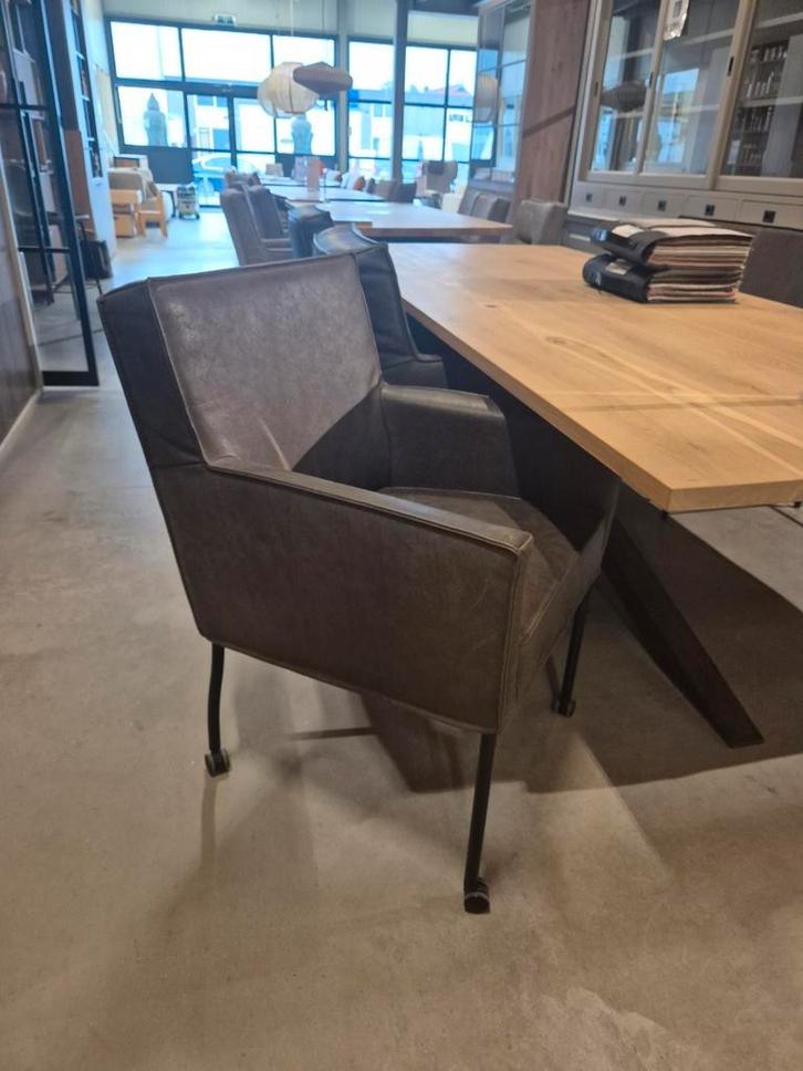 Eetkamerfauteul in Rugby leder 3 stuks, Huis en Inrichting, Stoelen, Nieuw, Zwart, Ophalen