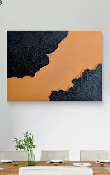 Abstract schilderij, diepblauw & goud. Afm. 50x70 cm beschikbaar voor biedingen