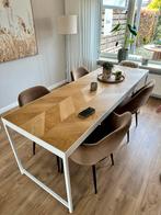 Loods 5 Eetkamertafel - Eiken blad, wit stalen frame, Huis en Inrichting, Tafels | Eettafels, Ophalen, Eikenhout, 200 cm of meer