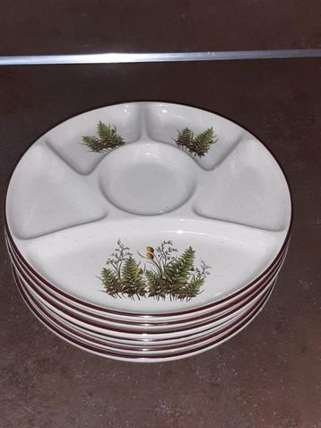 Vintage gourmet / fondue borden 6 x nieuwstaat varens/plant beschikbaar voor biedingen