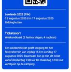 Lowlands 2025 Weekendkaart 15 aug t/m 17 aug, Tickets en Kaartjes, Eén persoon, Augustus